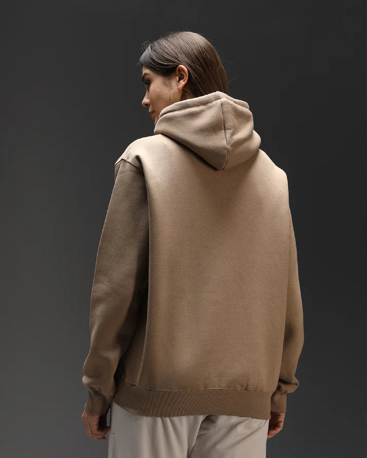 BEIGE OVERSIZED COTTON FLEECE HOODIE