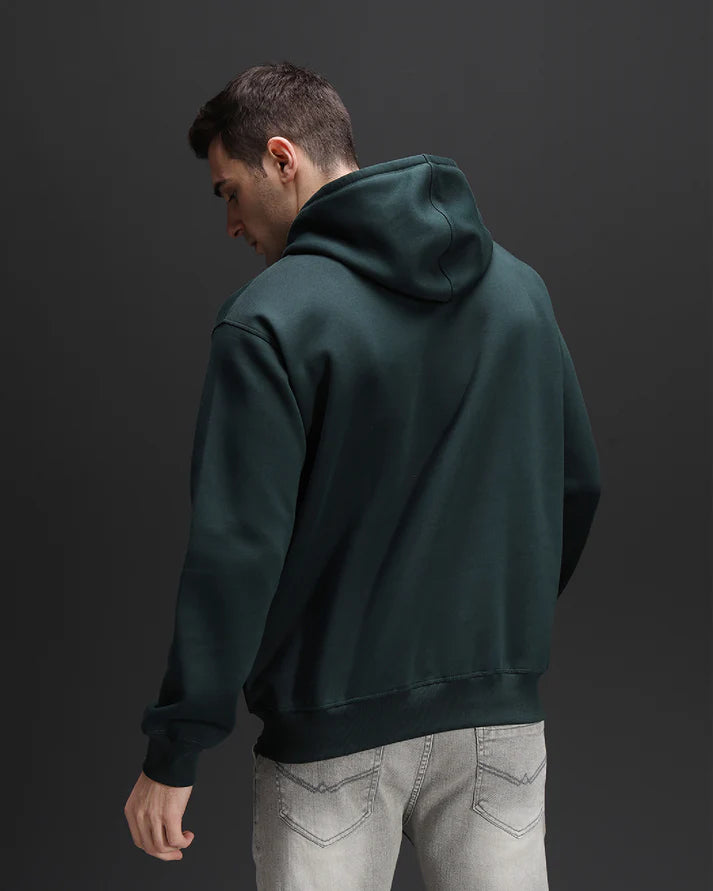 BOTTLE GREEN OVERSIZED COTTON FLEECE HOODIE