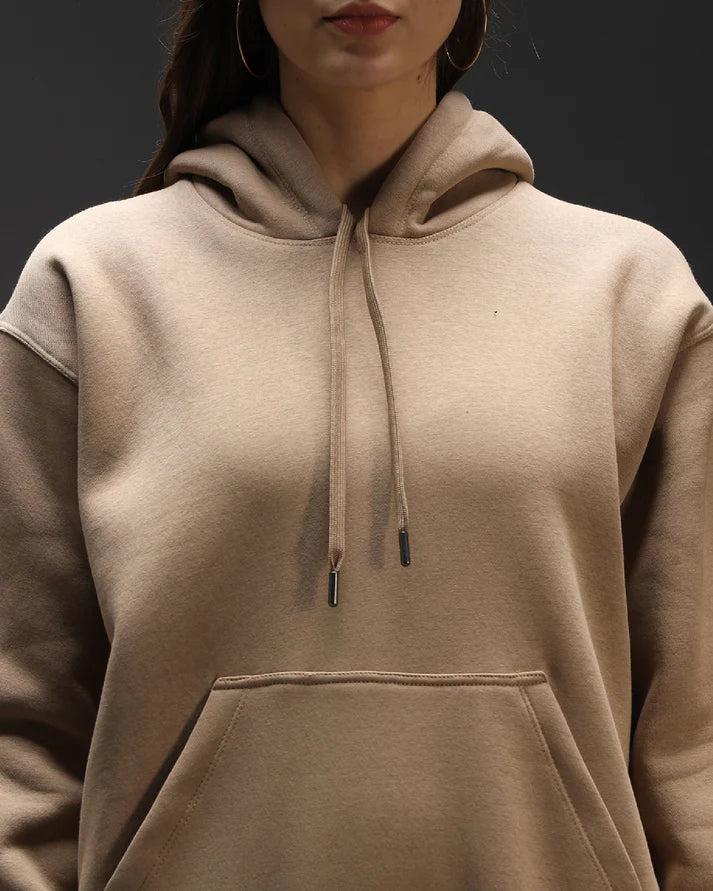 BEIGE OVERSIZED COTTON FLEECE HOODIE