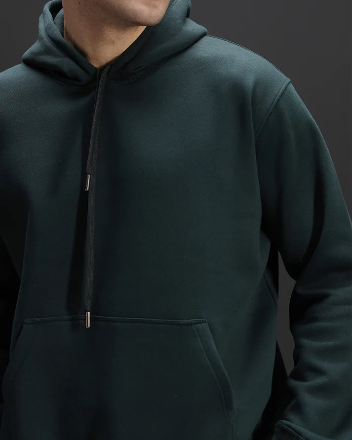 BOTTLE GREEN OVERSIZED COTTON FLEECE HOODIE