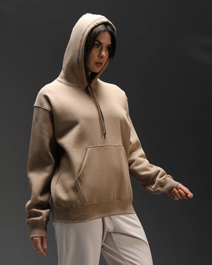 BEIGE OVERSIZED COTTON FLEECE HOODIE