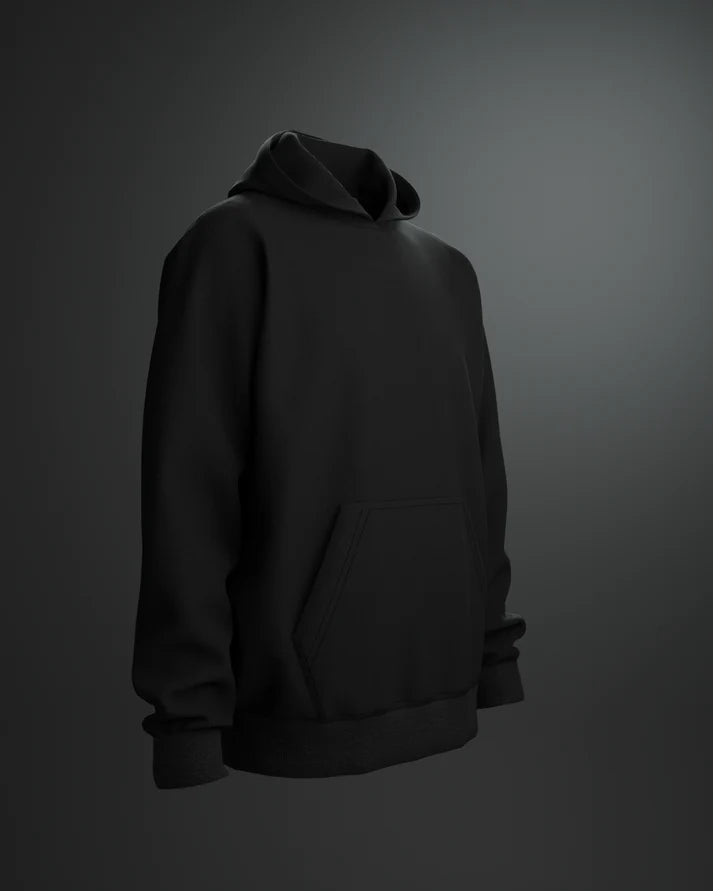 BLACK OVERSIZED COTTON FLEECE HOODIE