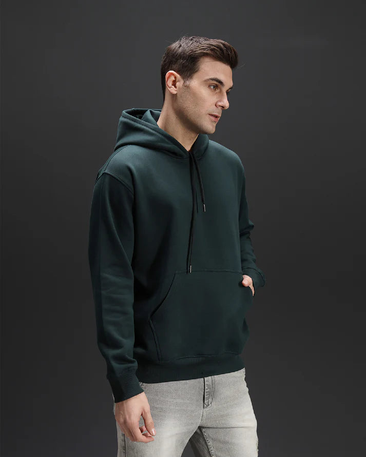 BOTTLE GREEN OVERSIZED COTTON FLEECE HOODIE